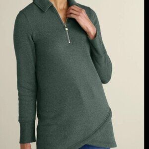Soft Surroundings Women's Size Large Green Pullover Calla Top Quarter Zip